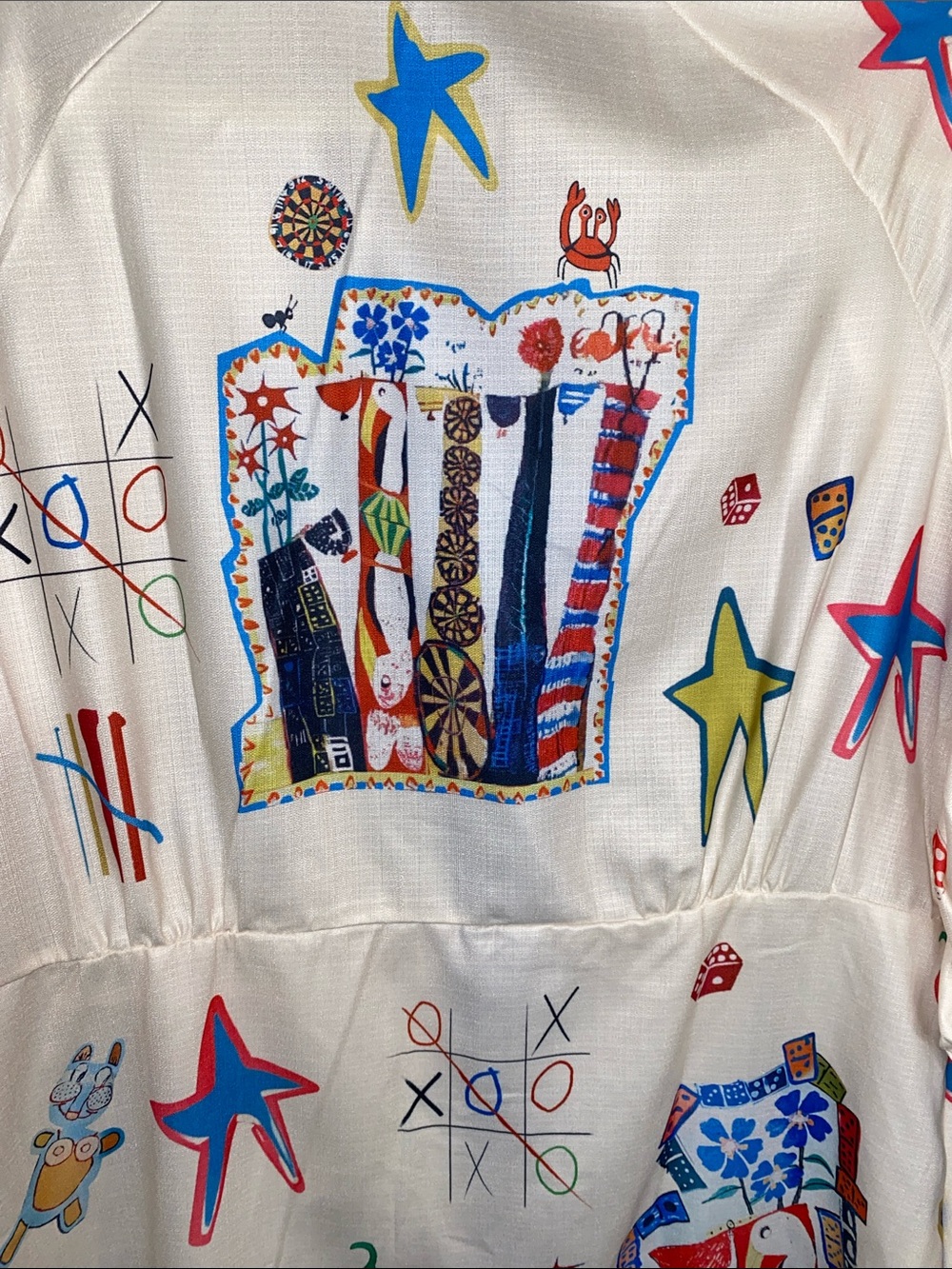 White/Blue Pop Art Knee Length Shirt Dress, Size Large - Picture 6 of 8